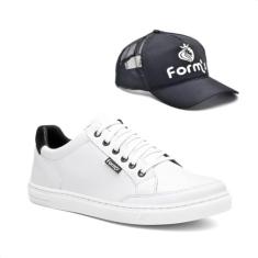 Tênis Masculino Casual Cano Curto Blaqueado Moderno + Boné Branco