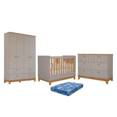 Dormitório Biscoito Guarda Roupa, Cômoda e Berço com Colchão Physical - Permóbili Baby