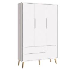 Guarda Roupa Infantil Theo 3 Portas Branco Acetinado Com Pés Madeira Natural - Reller