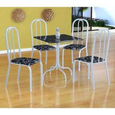 Conjunto de Mesa Malaga com 4 Cadeiras Madri Branco e Preto Floral - F
