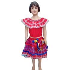 Fantasia Festa Junina Infantil Cropped e Saia Bandeira Flor
