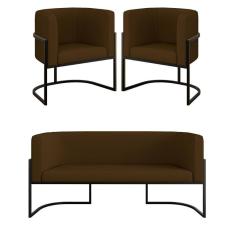 Kit Sofá 2 Lugares + 2 Poltronas Corino Preto Marrom