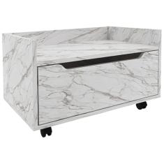Balcao Gabinete 60 cm 1 Gaveta e 4 Rodizios BN3647 Marmore Branco Tecno Mobili