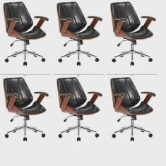 Kit 6 Cadeiras Escritório Diretor Giratória Kopenhagen