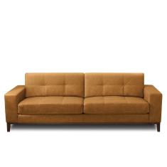 Sofá Decorativo Bruno 3 Lugares Sala De Estar 210cm Pés Em Madeira Couro Caramelo Manchado