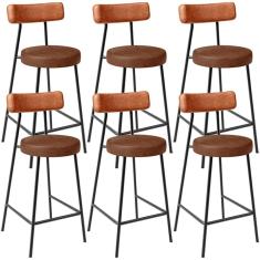 Kit 06 Banquetas Baixa Cozinha Sala Jantar Bancada Milão L02 Couríssimo Camel Marrom - Lyam Decor