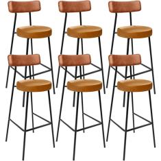Kit 06 Banquetas Alta Bar Cozinha Sala De Jantar Milão L02 Couríssimo Camel Whisky - Lyam Decor
