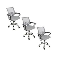 Kit 3 Cadeiras De Escritório Begonia Tela Mesh Ergonômico Cinza - Ofic
