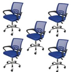 Kit 5 Cadeiras para Escritório Diretor Tela Mesh Tok 3310 Or Design Azul