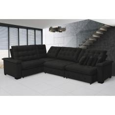 Sofá Manchester 2.50x3.10m De Canto, Retrátil E Reclinável - Preto