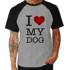 Camiseta Raglan I love My Dog - Foca na Moda, Cinza, Preto, GGG