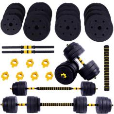 Halteres Anilha Barra Kit Musculação Peso Academia 30Kg Yangfit