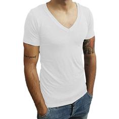 Camiseta Gola V Funda Básica Slim Lisa Manga Curta tamanho:pp;cor:branco