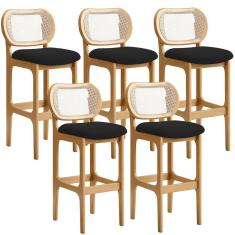 Kit 05 Banquetas Altas Para Cozinha Bancada Sala Tela Betta Fixa L02 Bouclê Preto - Lyam