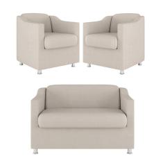 Kit Sofá Namoradeira + 02 Poltrona Tilla Recepção Sala Suede bege