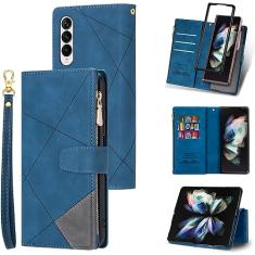 LBYZCASE Capa para Galaxy Z Fold 5 5G 2023 com compartimentos para cartão, flip durável com fecho magnético de couro com zíper e alça de pulso feminina masculina capa para Samsung Galaxy Z Fold 5
