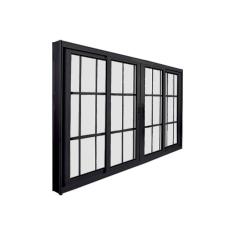 Janela de Correr Abertura Central Premium 4 Folhas com Grade Vidro Liso 100x150cm CRV Portas e Janelas Preto