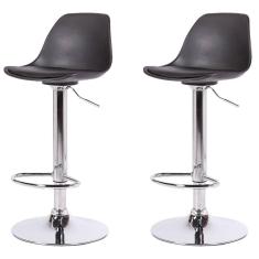 Kit 2 Banquetas Altas Luisa Rivattis Polipropileno Almofada Pu Preta Base Disco Cromado