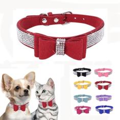 Coleira de strass para cães pequenos, coleiras de gatos de estimação de diamante com laço, cristal brilhante bonito ajustável para XXS XS cães de raças pequenas, médias grandes, filhotes, meninas,
