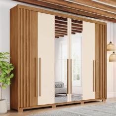 Guarda-roupa Casal 6 Portas 4 Gavetas com Espelho Nathaniel Espresso Móveis Nature/Off White