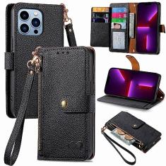 Capa linda capa carteira compatível com iPhone 13 Pro Max, capa flip de couro PU premium com porta-cartões [capa interna de TPU à prova de choque] Capa de telefone com bloqueio de RFID para mulheres e