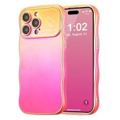 ZTOFERA Capa para iPhone 15 Pro Max de 6,7 polegadas, linda capa ondulada encaracolada com estampa de coração de amor, borda de revestimento iridescente com proteção total da câmera, capa de telefone