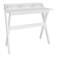 Escrivaninha Retrô com Pés em X e 3 Nichos - Compacta 90 cm - Branco - Itália Artany