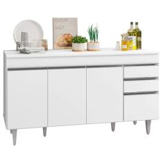 Balcão Gabinete de Pia com Tampo 150cm 4 Portas 2 Gavetas Marrocos Branco - Lumil