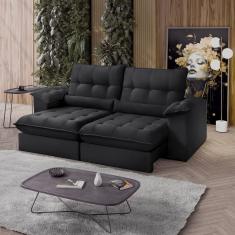 Sofá Retrátil Reclinável Molas Ensacadas Chicago 290 Cm Preto