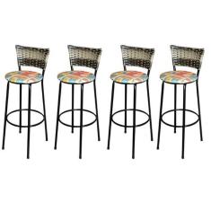 Jogo 4 Banqueta Alta Para Cozinha Ratan Cappuccino Premium Preta Estof