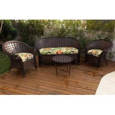 Conjunto de Sofá Fibra Sintética Bali Trançado - 1 Sofá 2L + 2 Poltron