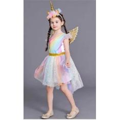 Vestido Fantasia Infantil Unicórnio Saia Tule + Asas + Tiara - Só prin