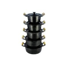 Jogo Caçarola Alumínio Fundido Craqueada Alça Madeira Preta 16 a 24 - 