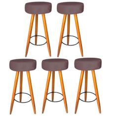 Kit 05 Banqueta Alta Flora Pés Palito em Madeira Caramelo  Bar Bistrô 