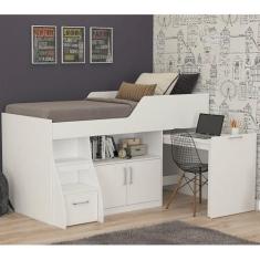 Cama Solteiro 2 Portas 1 Gaveta e Mesa Bianca II Cimol, Branco