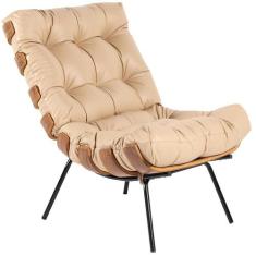 Poltrona Decorativa Sala de Estar Costela L04 Material Sintético Bege 