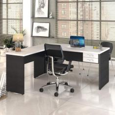 Mesa De Escritório Em L 1,60x1,60m Com 2 Gavetas Work30  Snow