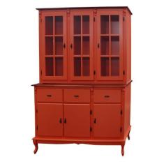 Armário de Cozinha com Cristaleira de Vidro e Madeira Luís XV com 6 Po