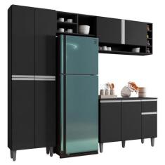 Cozinha Modulada Completa Vanessa 5 Peças 230cm Preto Fosco - Abmaza