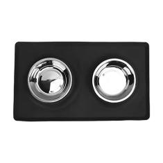 GLOGLOW Tigela de alimentação para cães, tigela de silicone antiderrapante, dobrável, de aço inoxidável, tigela dupla para cães pequenos, médios e gatos