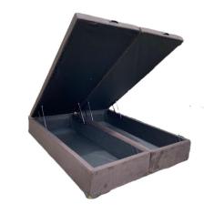 Cama Box Baú Queen Bipartido Suede Marrom Com Pistão A Gás, Estrutura 