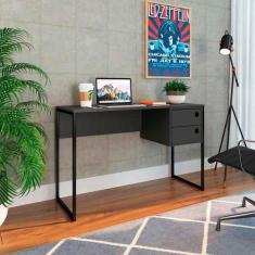 Mesa Escrivaninha Multiuso Com 2 Gavetas Pés em Metal 1,20m - Placa e 
