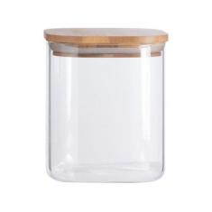 Pote De Mantimentos Quadrado Flat 800Ml Tampa Bambu Oikos