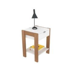Mesa de Cabeceira 1 Gaveta com Tomada Amendoa/Branco Az1016 - Tecno Mo