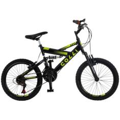 Bicicleta Aro 20 Colli GPS Freio V Brake Aço Carbono Suspensão Dupla, 