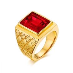 Anel Masculino Homem Banhado Ouro 18K Pedra Vermelha Granada - Jeweler