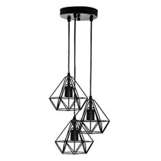 Lustre Pendente Triplo Aramado Mini Diamante Pirâmide (Preto)