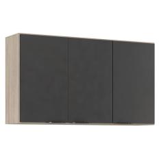 Armário Aéreo para Cozinha Firenze 3 Portas Avena Grafito - Demóbile