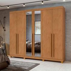 Guarda Roupa Casal Bertha 6 Portas e 4 Gavetas com Espelho e Pés Móveis Lopas