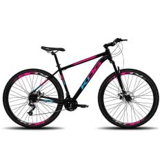 Bike Aro 29 KOG 24 Marchas F. Hidráulicos Preto Rosa e Azul